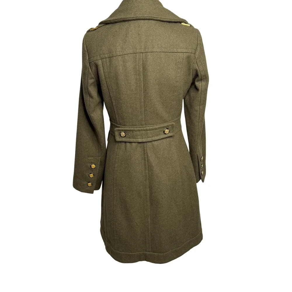 Vtg Guess Military Style Wool Blend Coat Womens PXS Olive Green Button Up Y2K